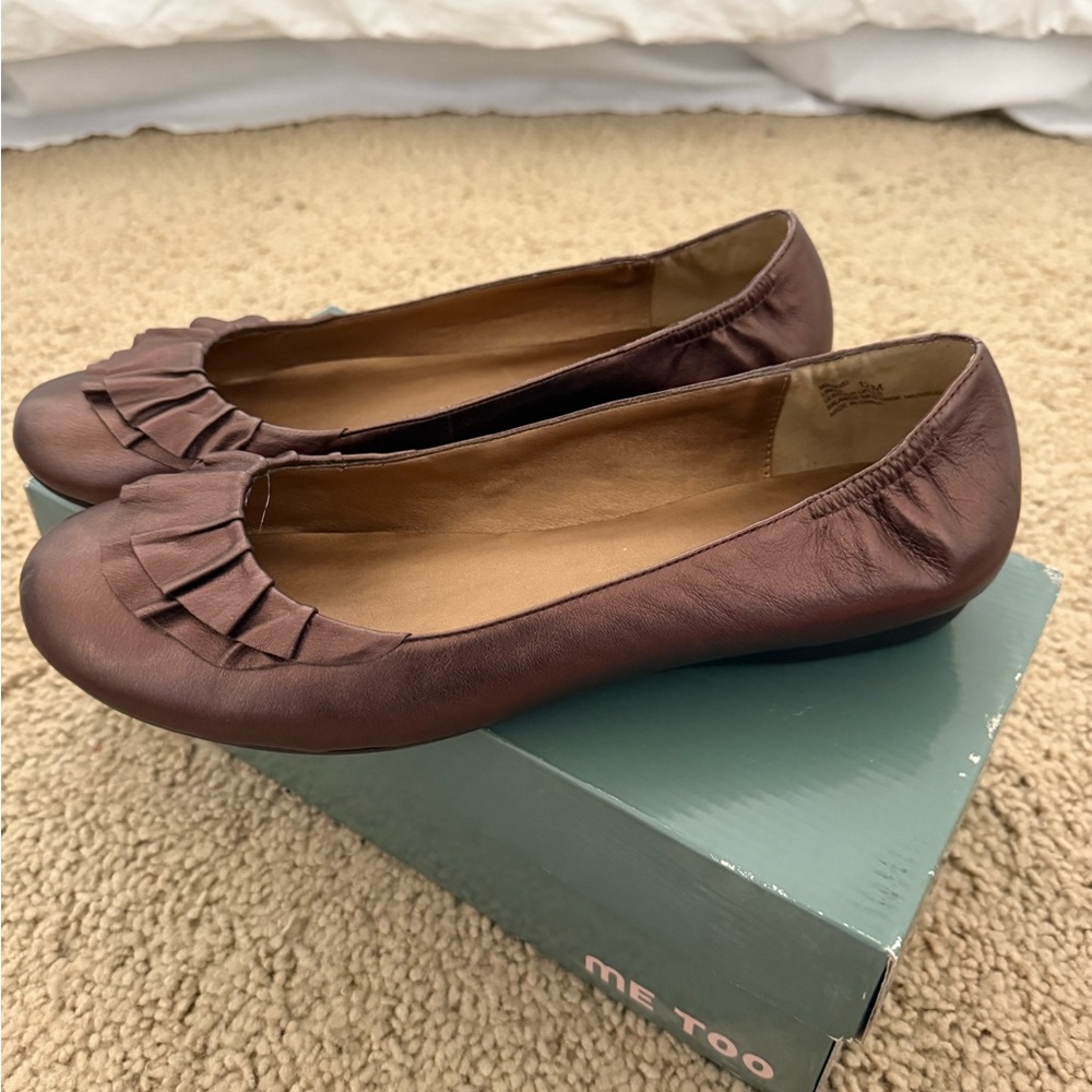 Me Too Brown Leather Flats with Elastic Trim